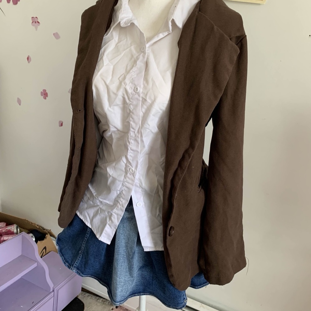 Brown Women's Blazer and jean skirt